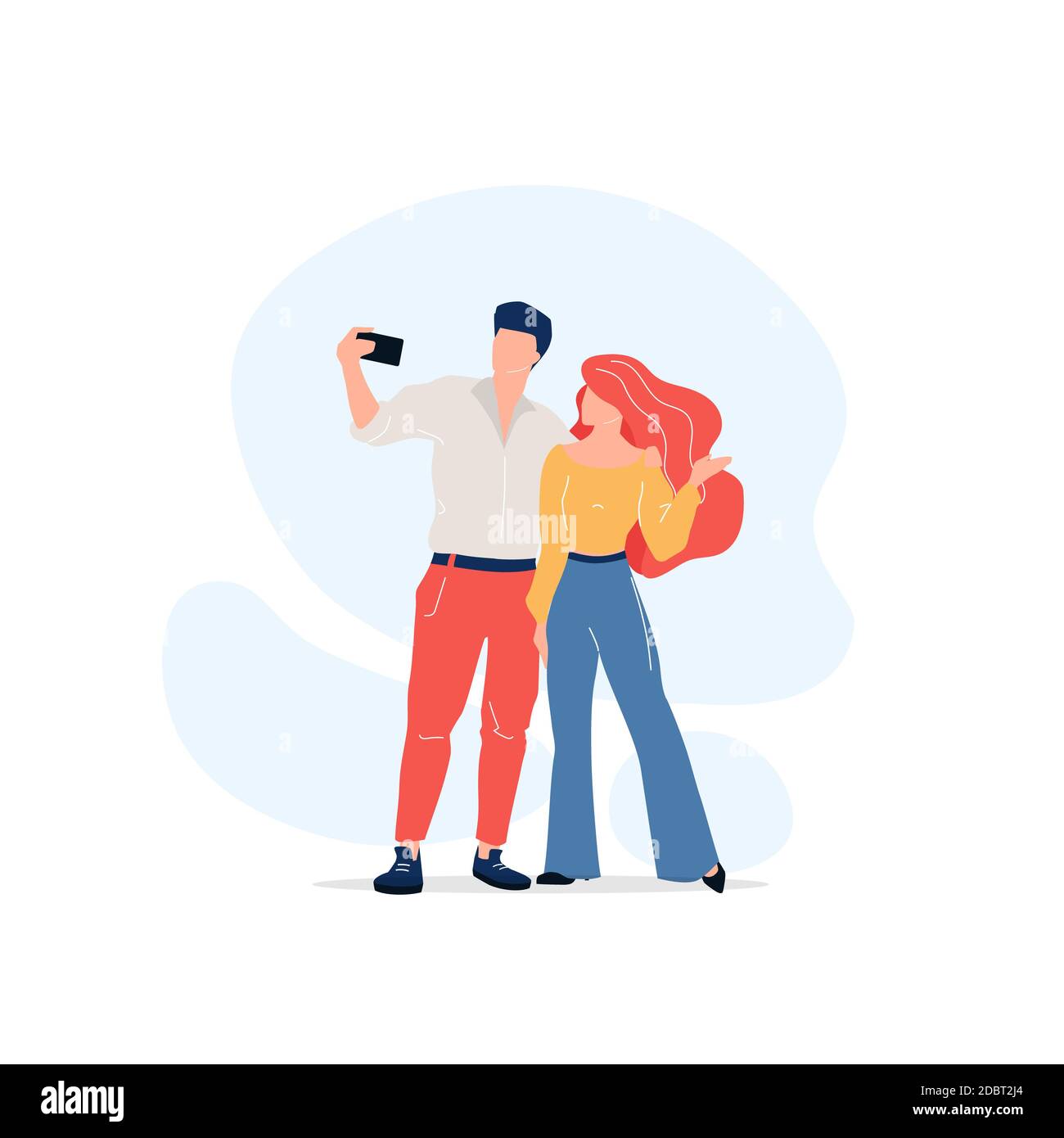 Couple Taking Selfie Flat Color Vector Faceless Characters Male And Female Fashion Models Pair 