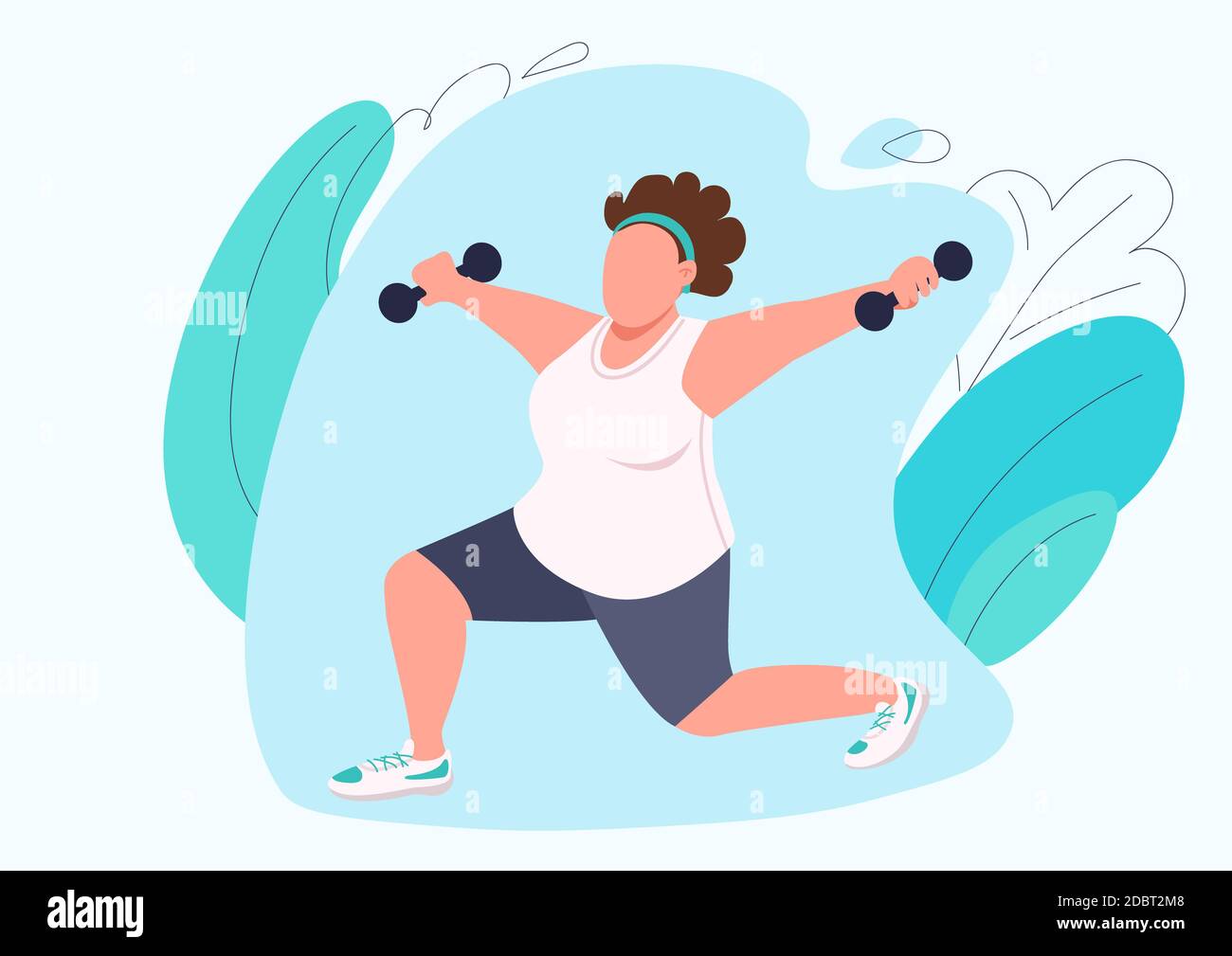 Lady doing pilates flat color vector faceless character. Woman sportswear working out with dumbbells isolated cartoon illustration for web graphic des Stock Photo - Alamy Lady doing pilates flat color vector faceless character. Woman sportswear working out with dumbbells isolated cartoon illustration for web graphic des Stock Photo - Alamy