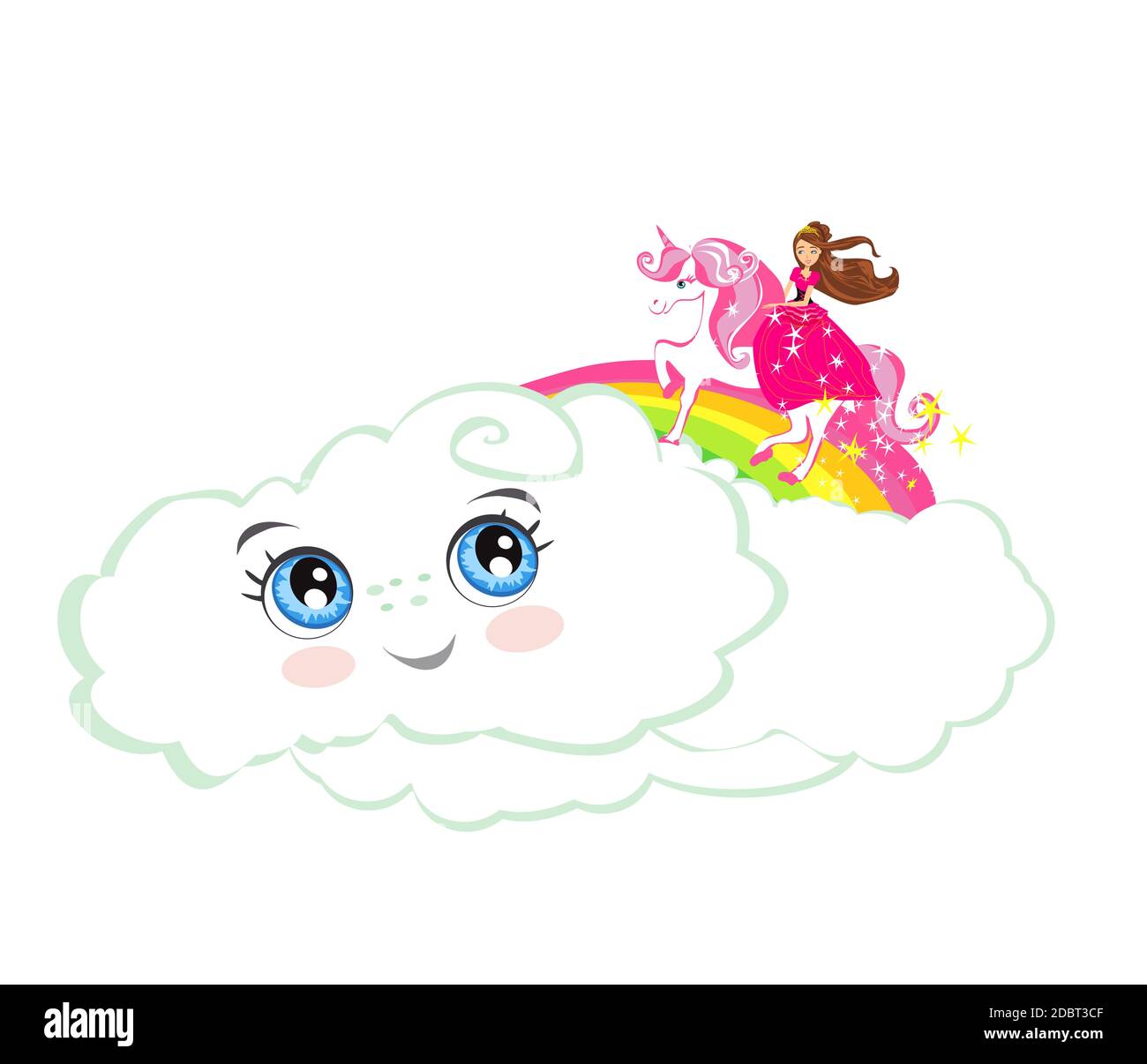 beautiful princess on a unicorn flying on a rainbow Stock Photo - Alamy