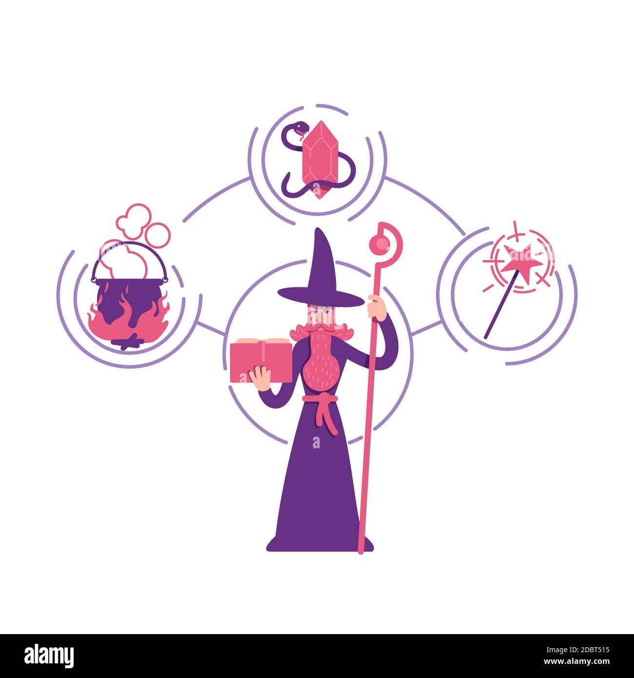 Magician Archetype Flat Concept Vector Illustration Old Man With Beard Holding Magic Book 2d Cartoon Character For Web Design Fantasy Wizard Alchem Stock Photo Alamy