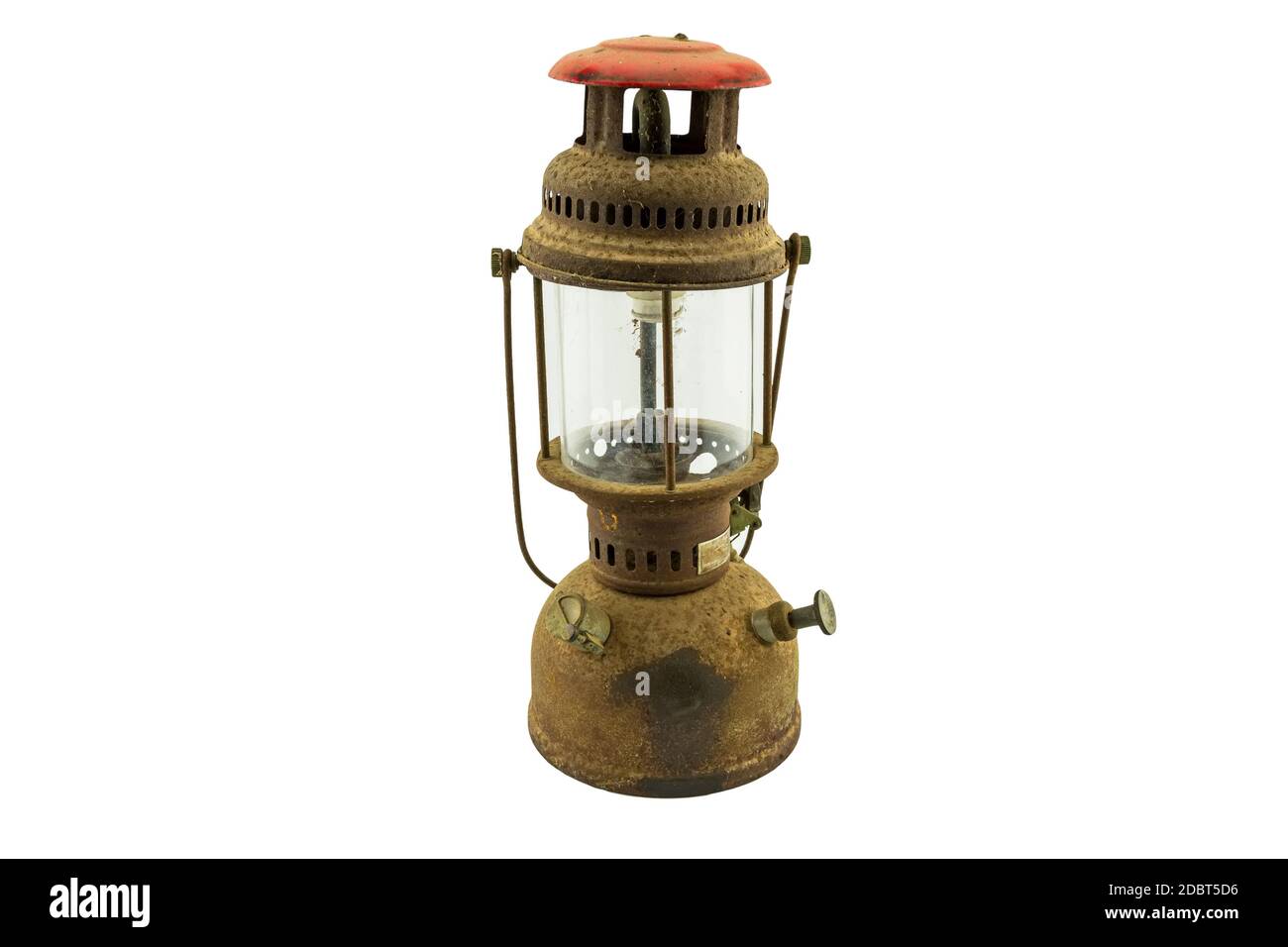 Old classic dusty oil lamp isolated on white background Stock Photo