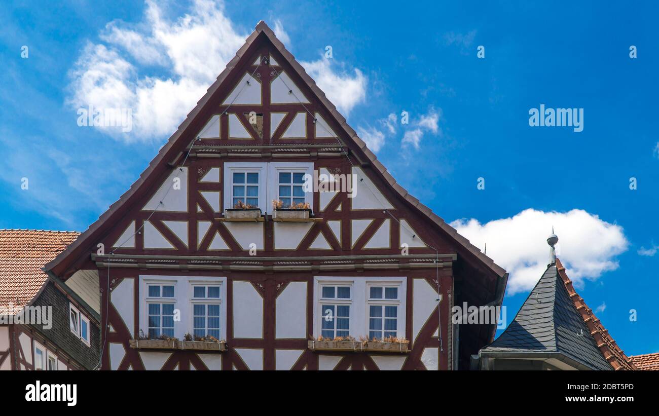 Traditional half timbered houses in a old town Fritzlar in Germany Stock Photo
