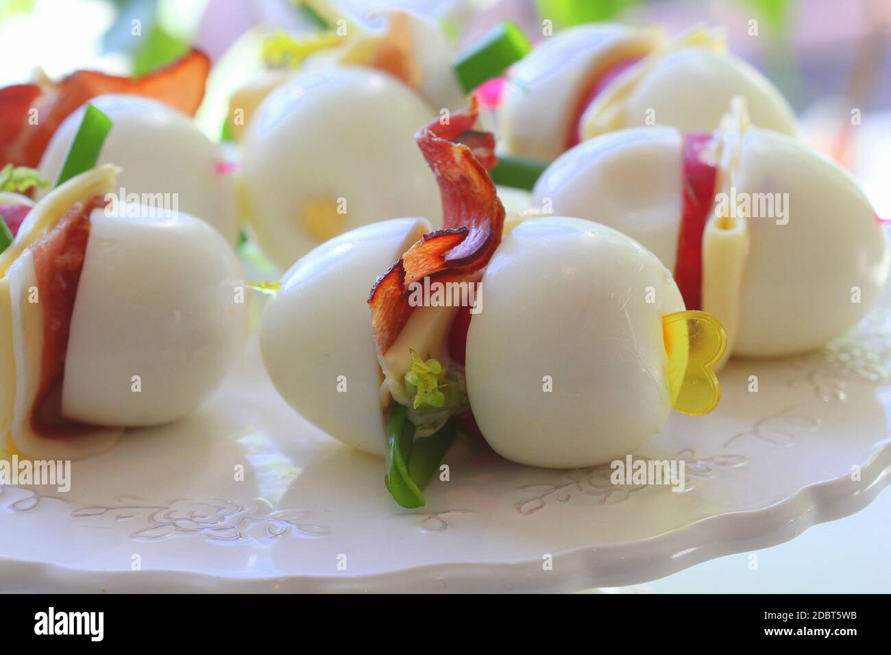 Keto . Hard boiled egg, radish , cheese and bacon sandwich Stock Photo