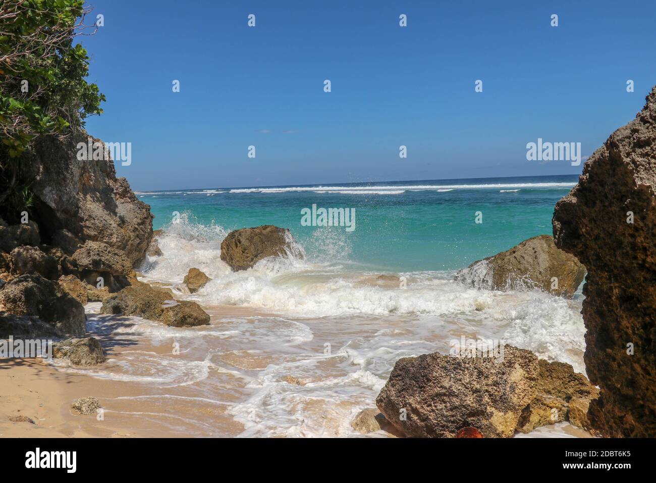 Splashing waves on shore. Waves splashing sea beach Stock Photo - Alamy