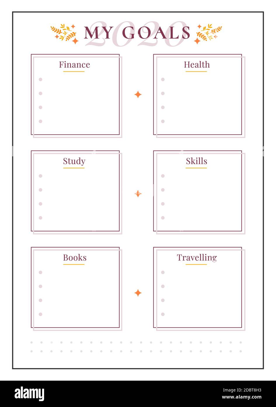 2020 goal spread minimalist planner page design. Manage finance. Study ...