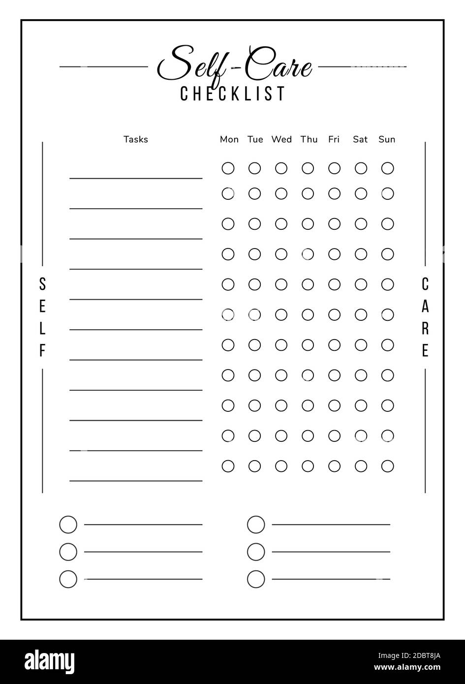 Self care task list minimalist planner page design. Daily routine note