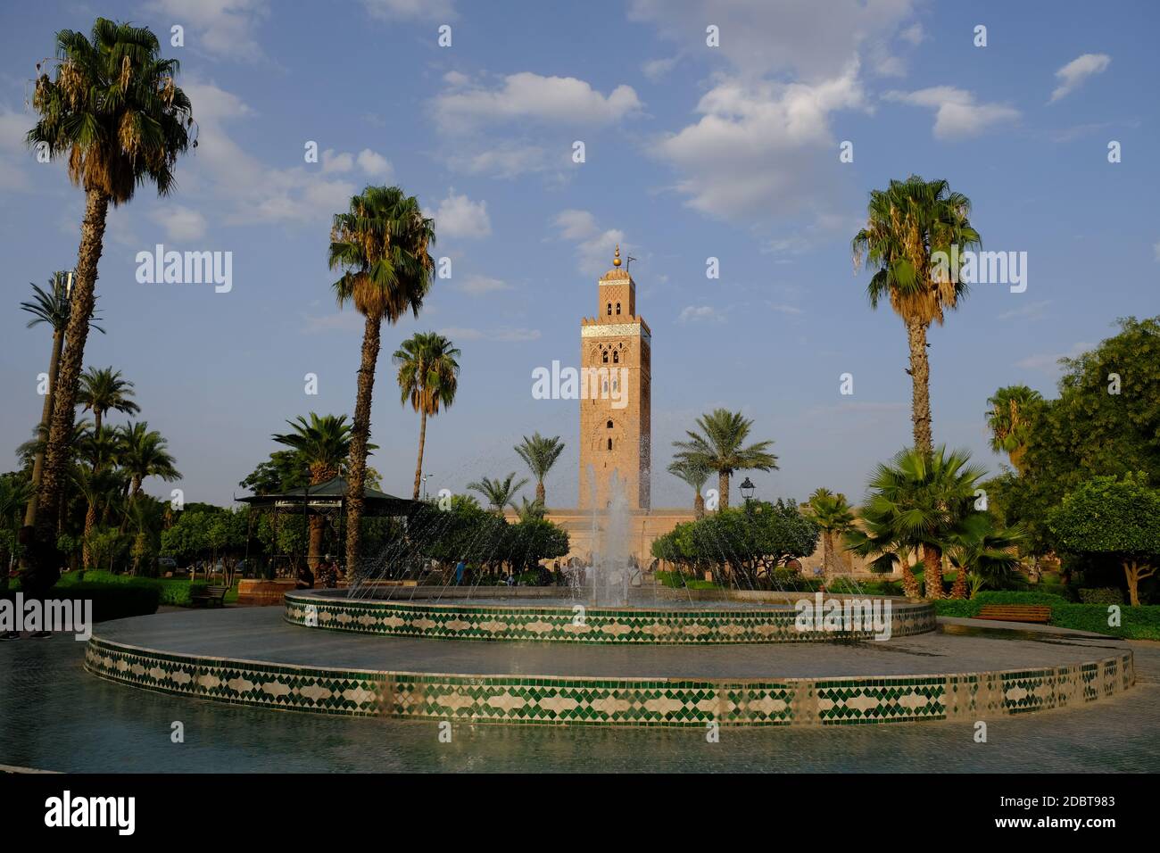 Morocco Marrakesh - Parc Lalla Hasna and Koutoubia Mosque Stock Photo