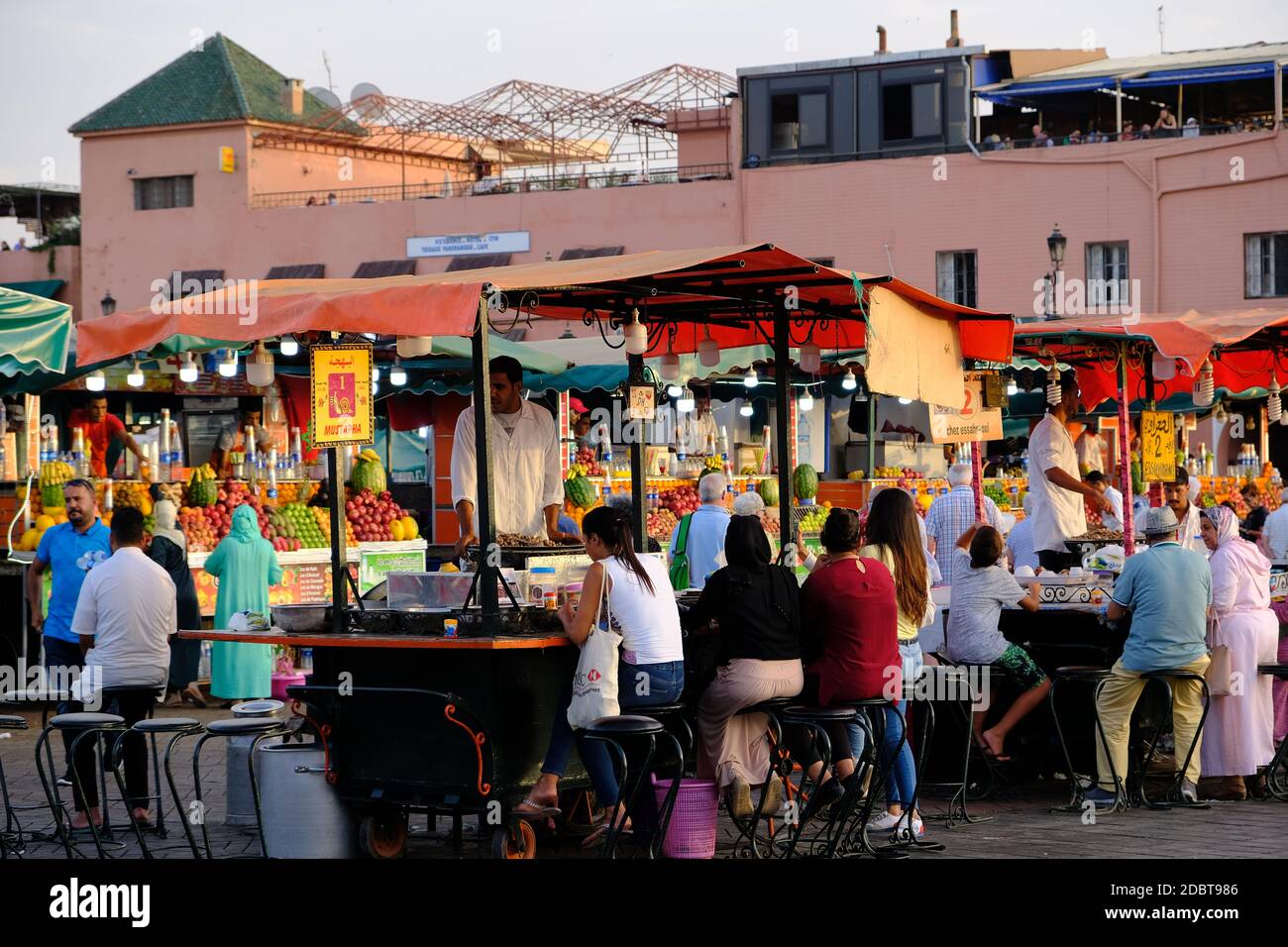 Morocco Marrakesh - Djemaa el Fna Square and market vivid market live Stock Photo