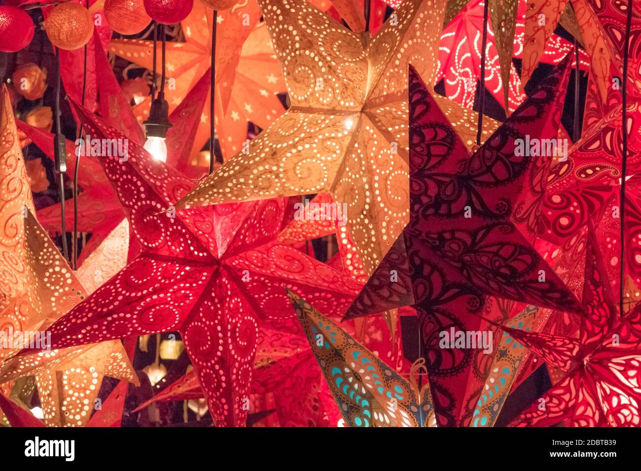 Traditional shopping decoration at xmas markets in holiday advent