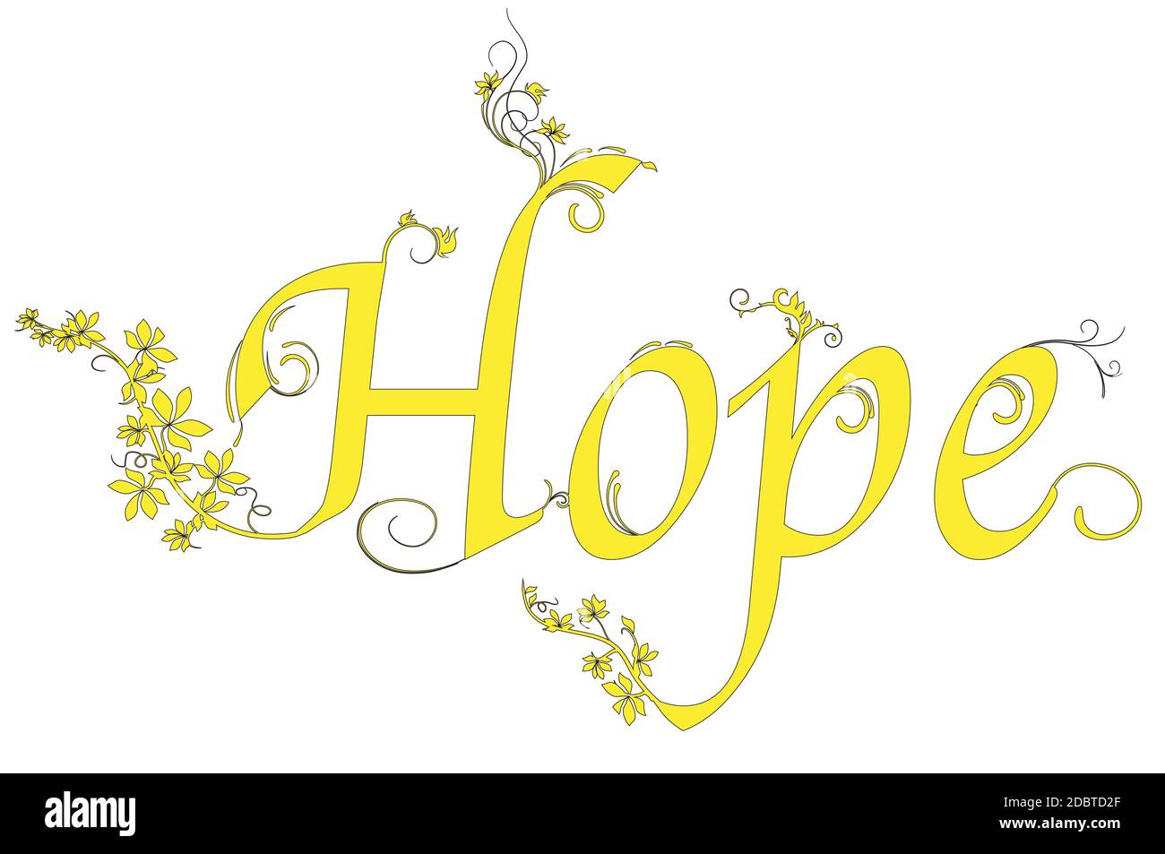 The word hope in floral script over a white background. Stock Photo