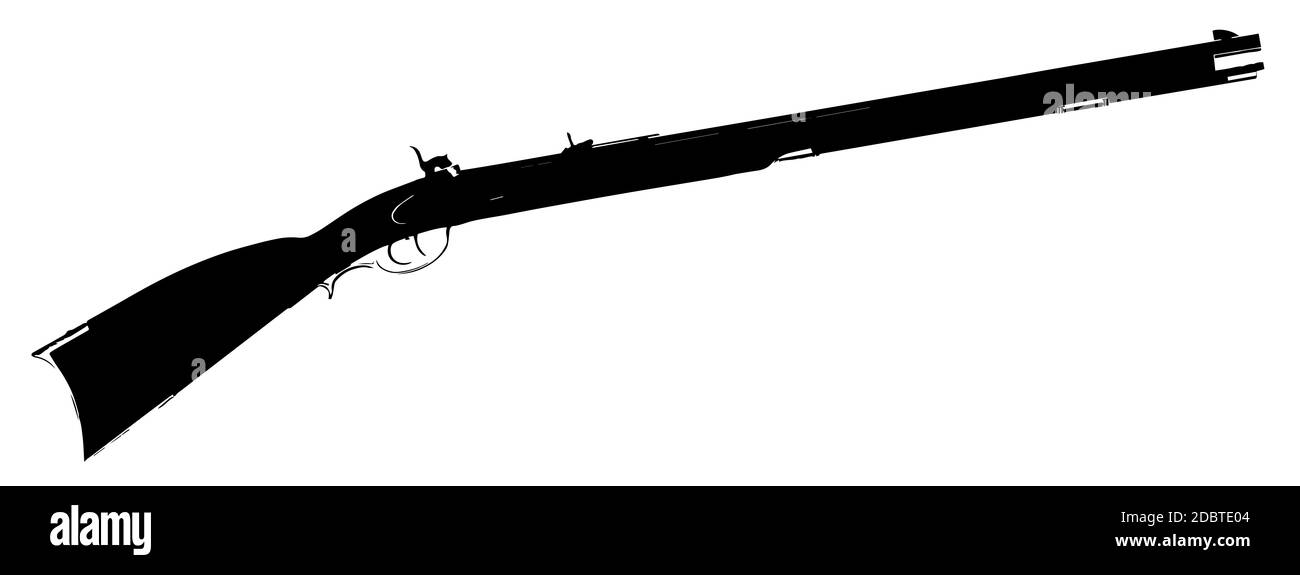 Silhouette of a typical flintlock musket over a white background Stock Photo