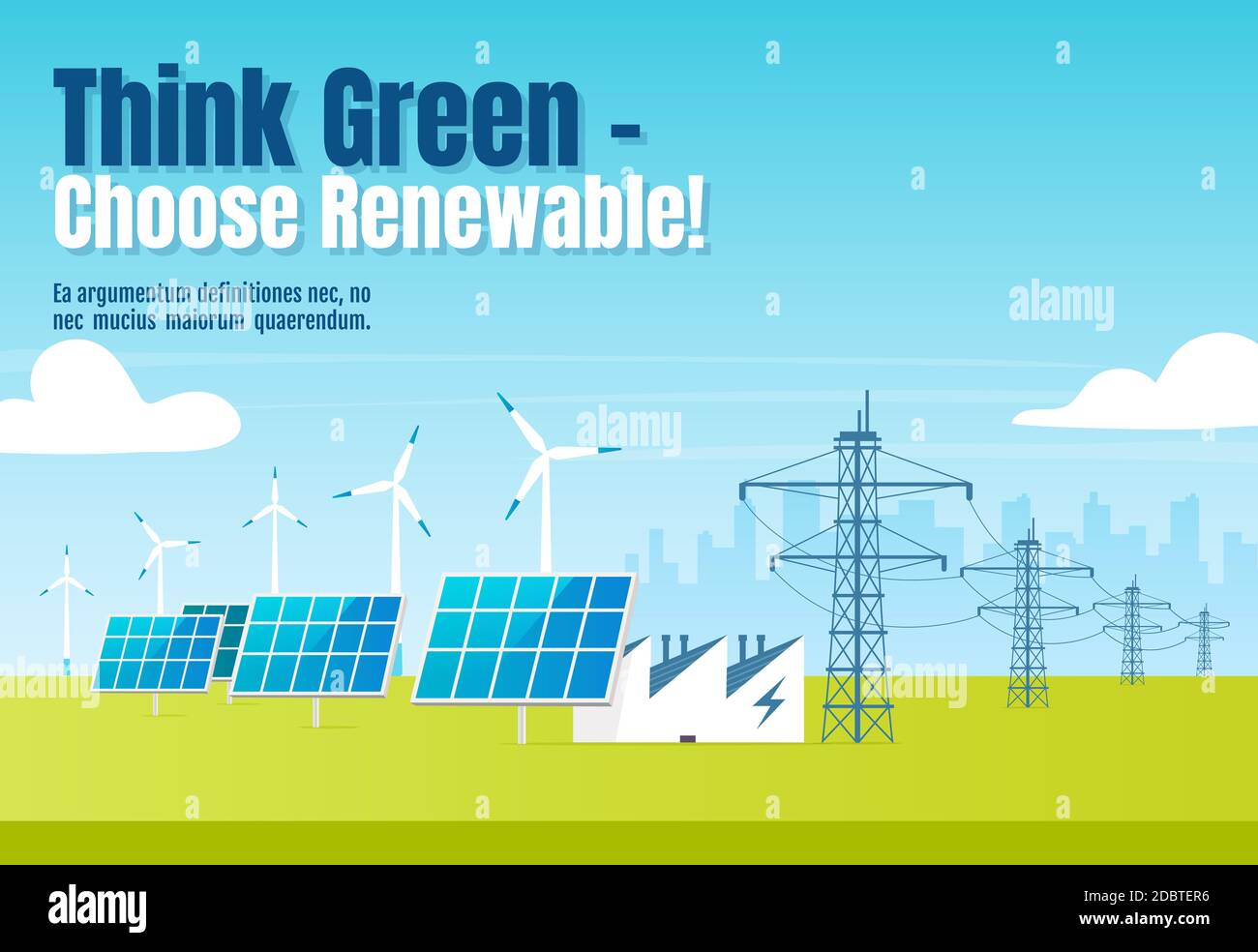 Think green, choose renewable banner flat vector template. Alternative