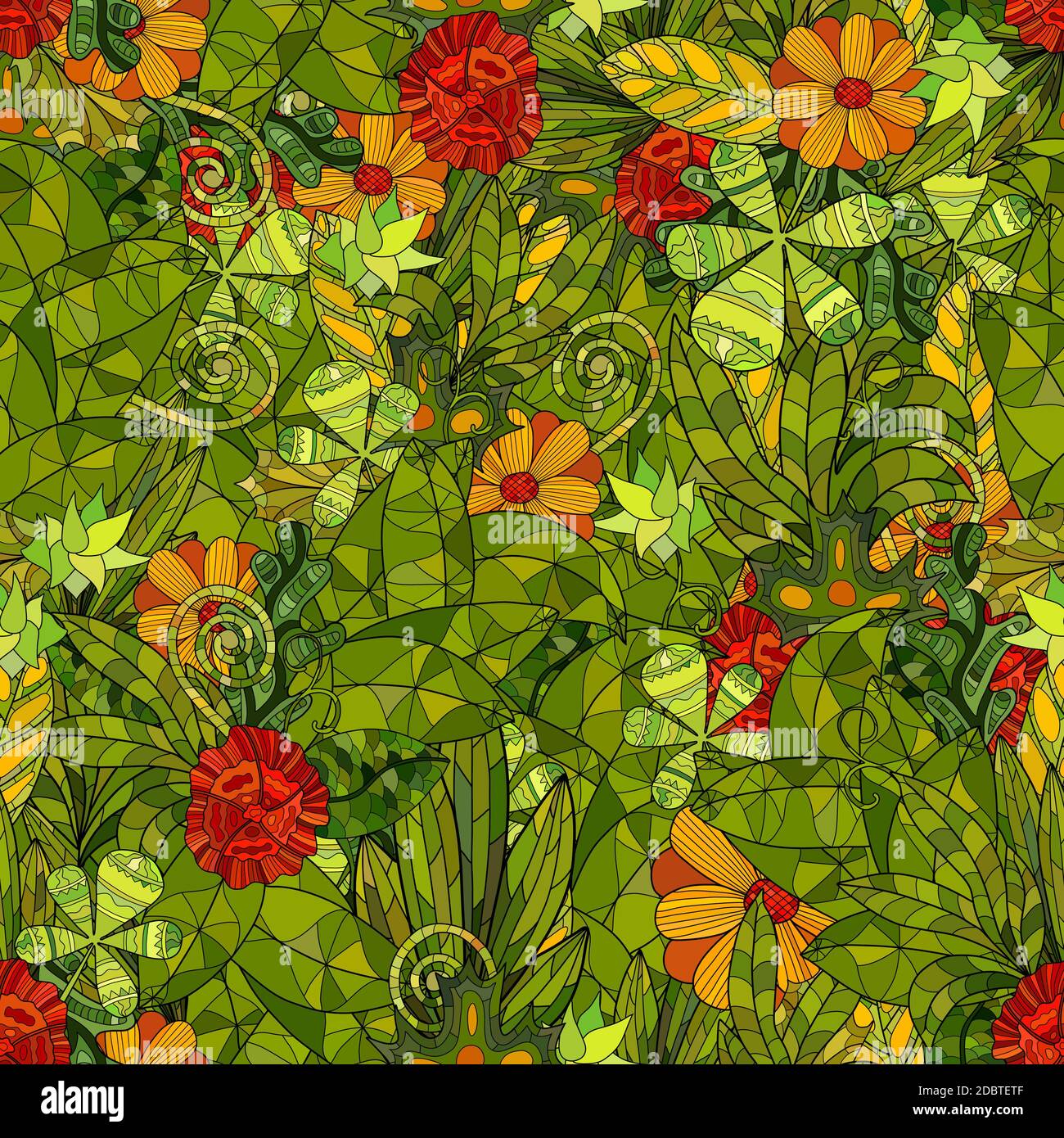 hand drawn floral seamless pattern with leaves and flowers Stock Photo ...