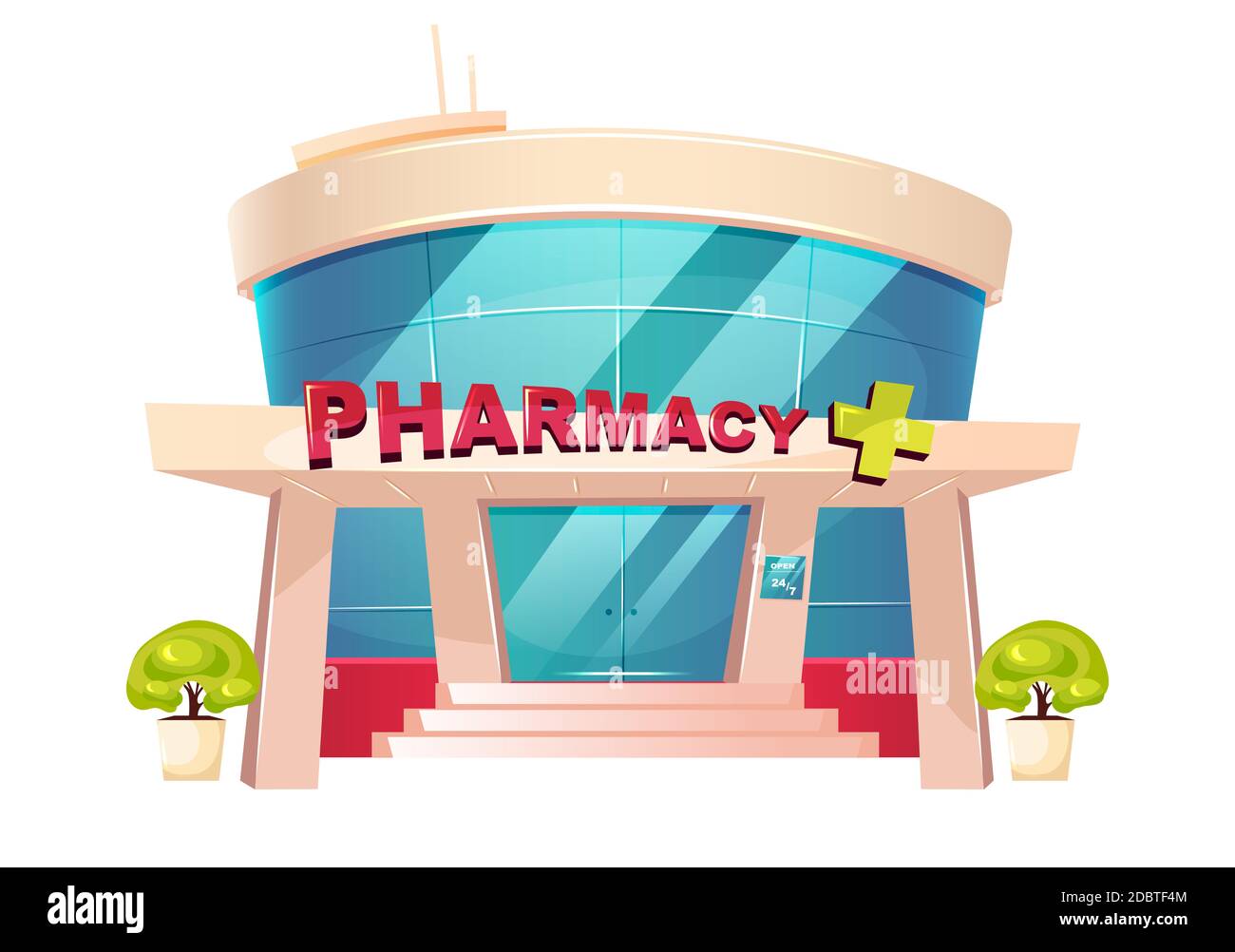 Pharmacy storefront cartoon vector illustration. Clinic building flat color  object. Hospital exterior. Healthcare store facade. Drugstore entrance. Me  Stock Photo - Alamy