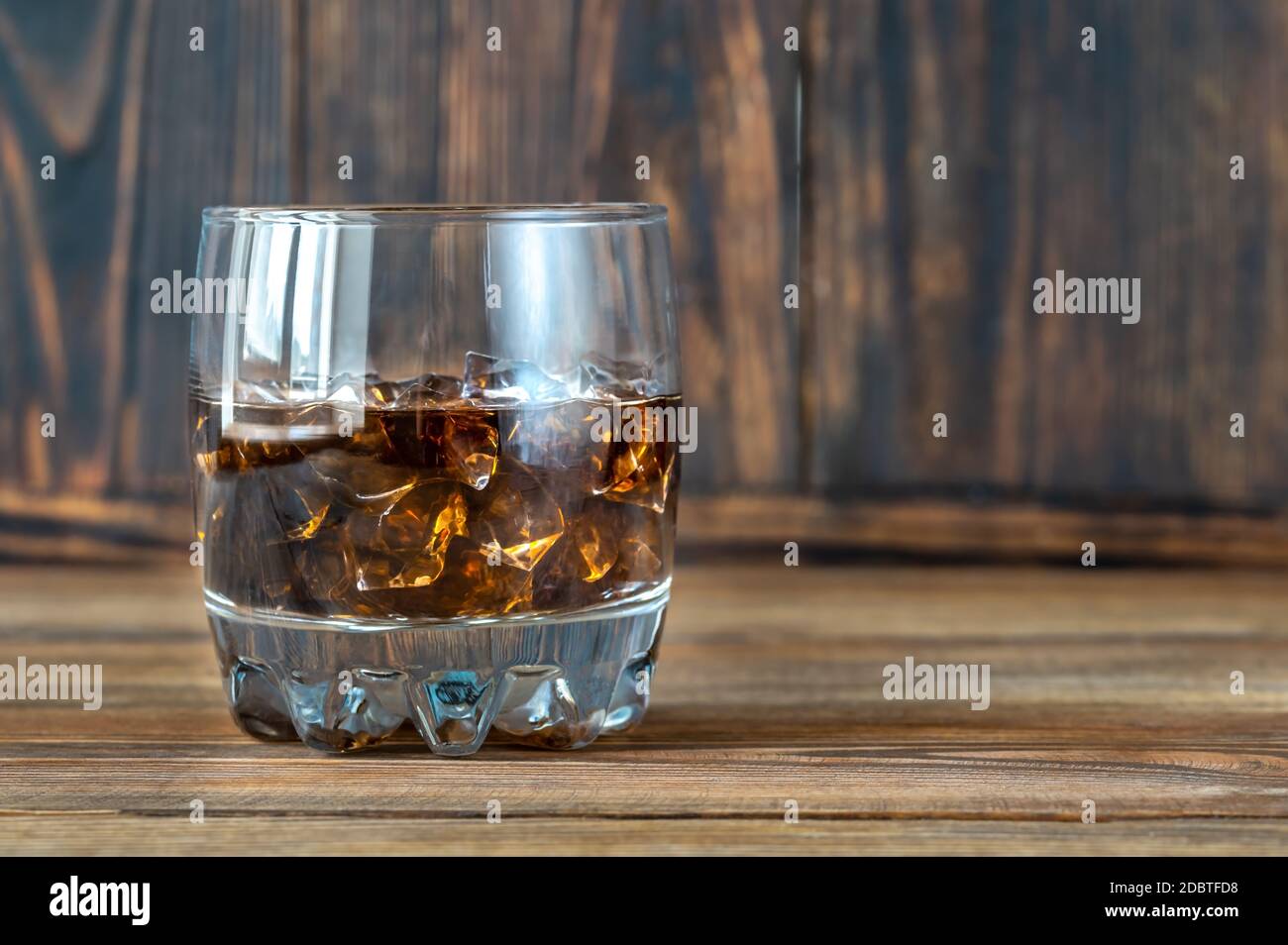 Glass of Black Russian cocktail. Combining vodka and coffee liqueur on