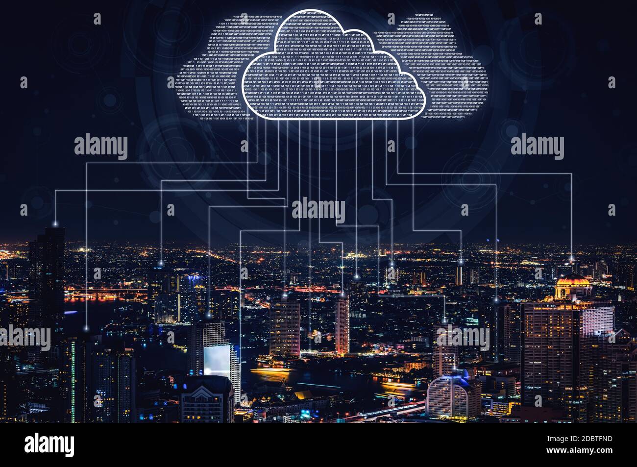 Cloud computing technology and online data storage for business network concept. Computer connects to internet server service for cloud data transfer Stock Photo