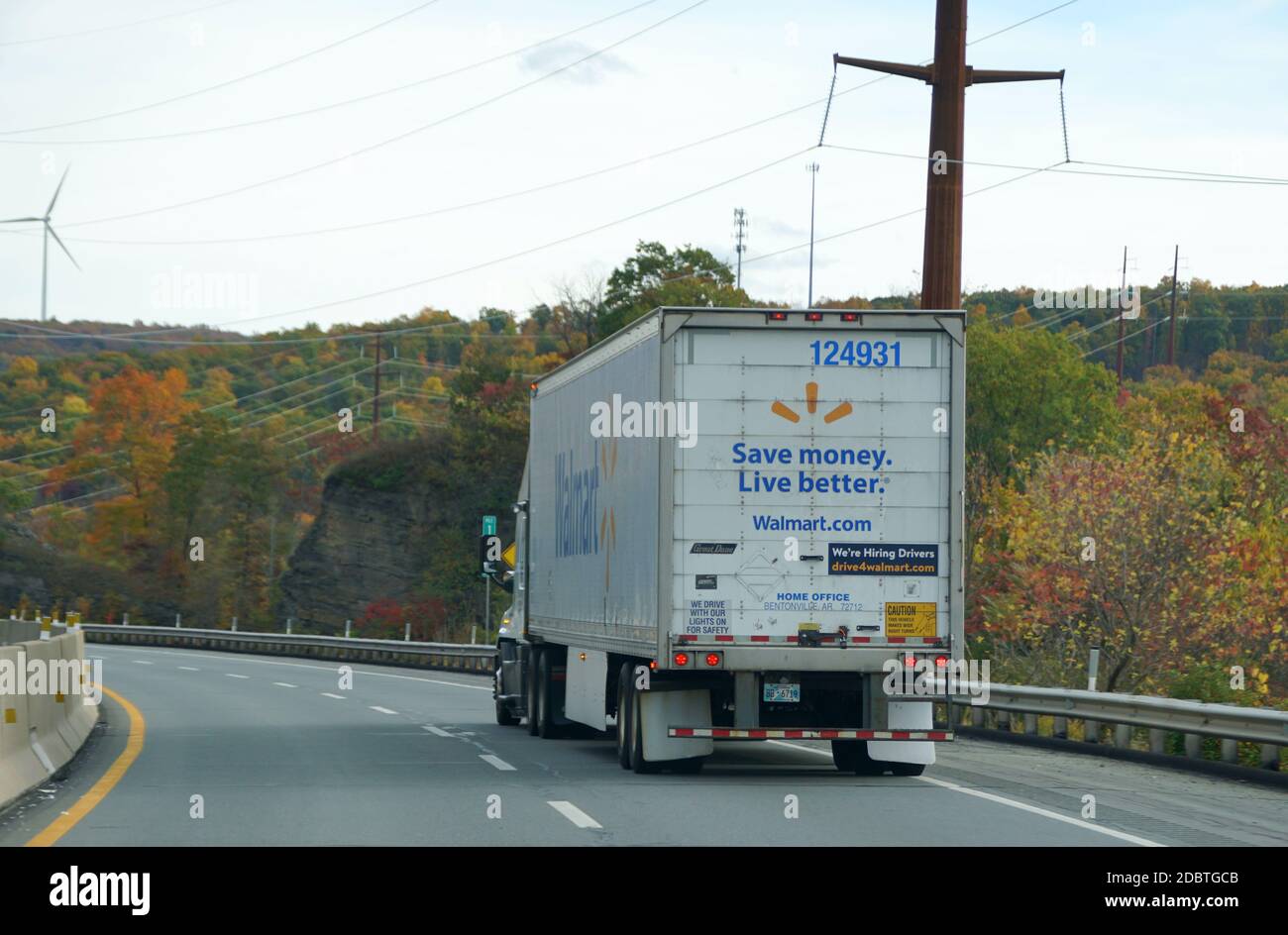 Clark Summit, Pennsylvania, U.S.A October 20, 2020 A Walmart truck on PA Turnpike surrounded