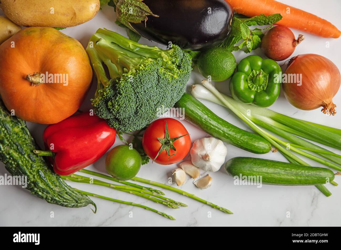 fresh vegetable on white marble background Stock Photo