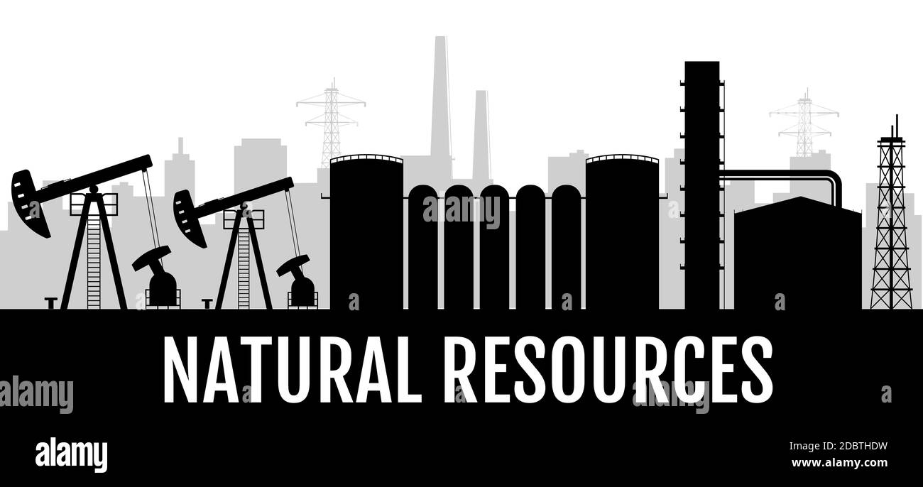 Natural resources black silhouette banner vector template. Gas and
