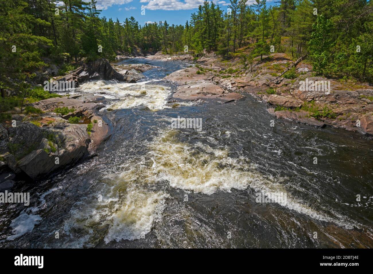 Rushing Waters in a Canadian Shield Canyon in Chutes Provincial Park in Ontario, Canada Stock Photo