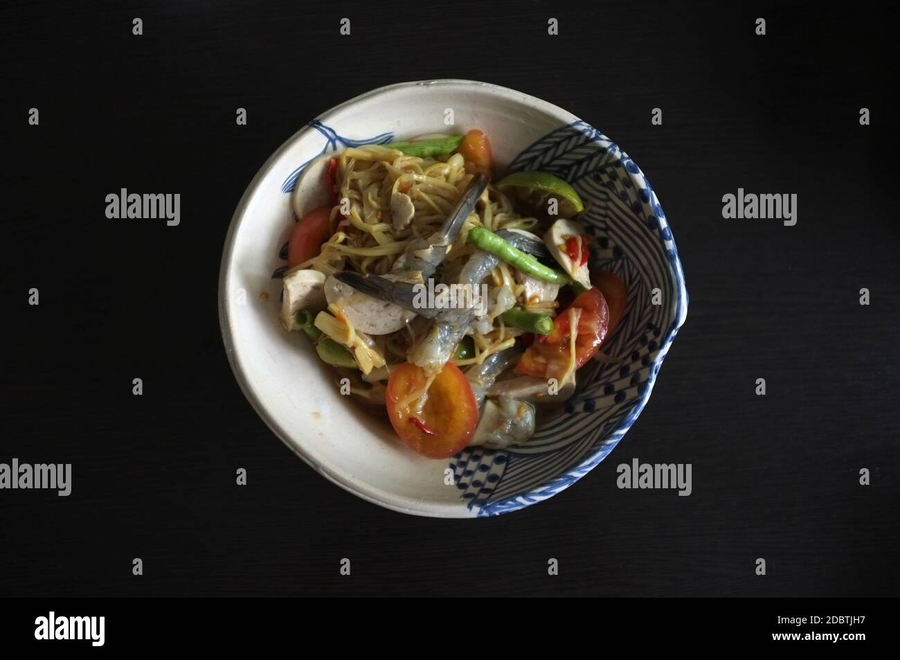 Papaya salad with Vietnamese Pork Roll and shrimp , Thai food Stock Photo