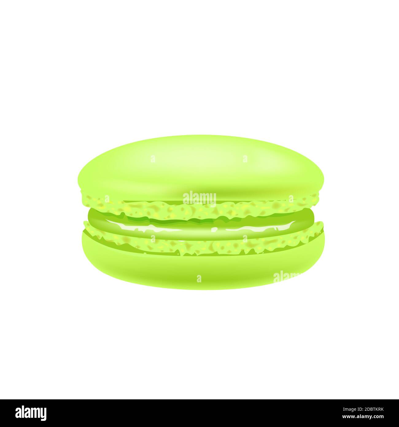 Green macaroon realistic vector illustration. Almond cookie. Meringue