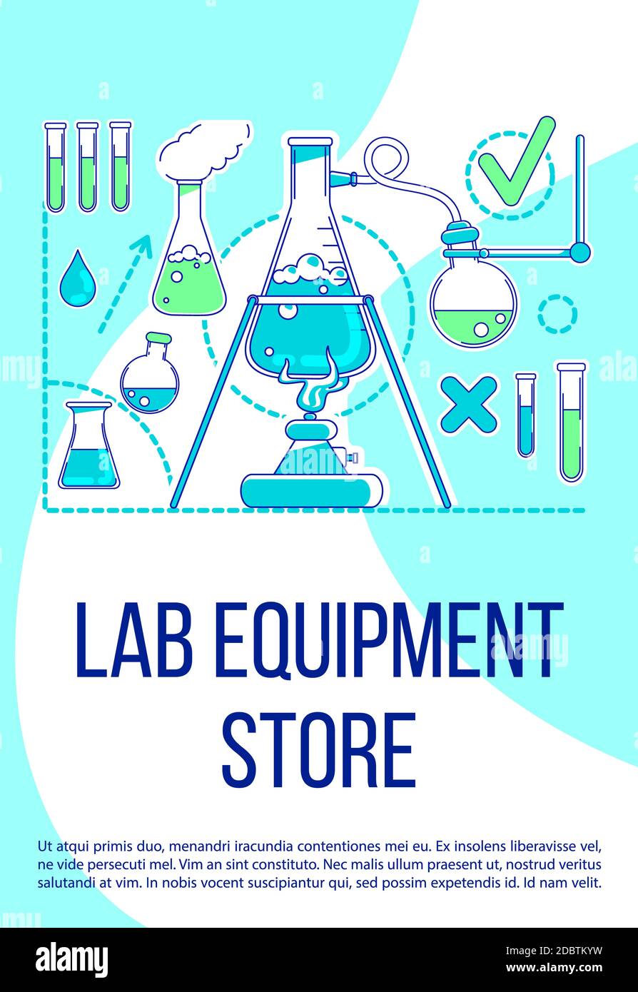 Lab equipment store poster flat silhouette vector template. Scientific