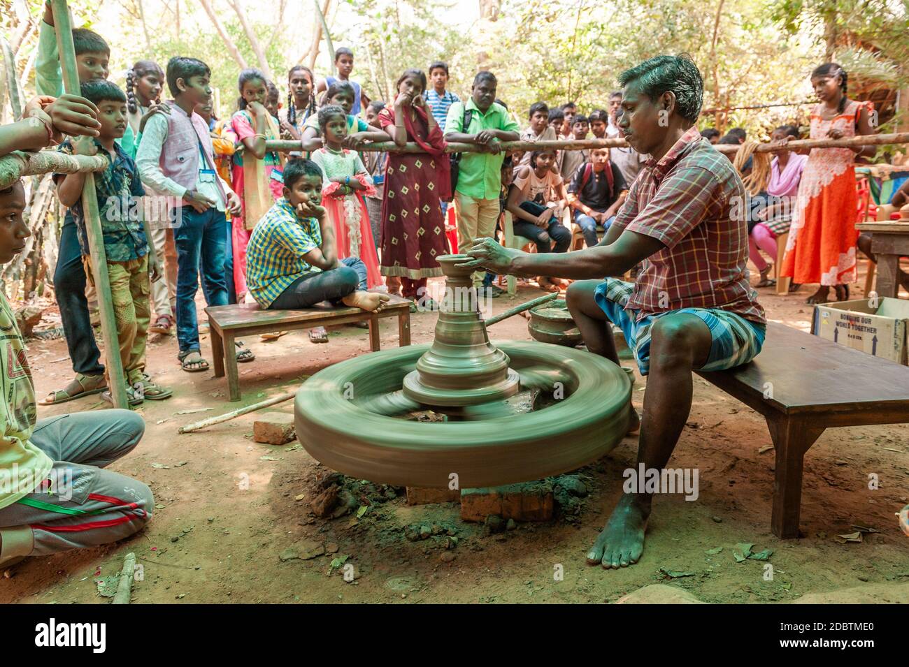 AUROVILLE, INDIA - February 2020: Endangered Craft Mela. An educational week for children from Auroville and surrounding areas to learn from tradition Stock Photo