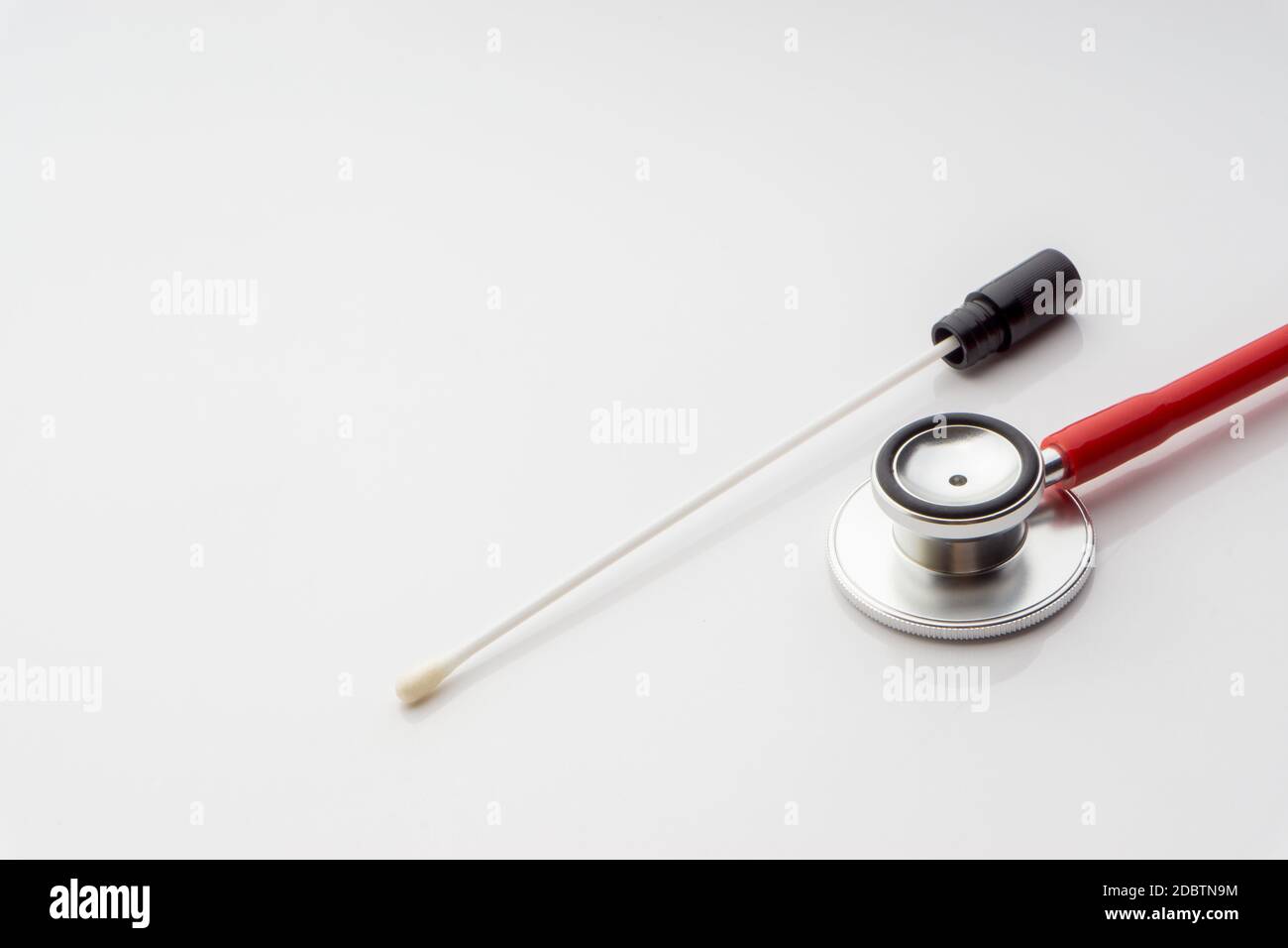 Medical swab and stethoscope on white background. Healthcare dan Copy Space concept Stock Photo