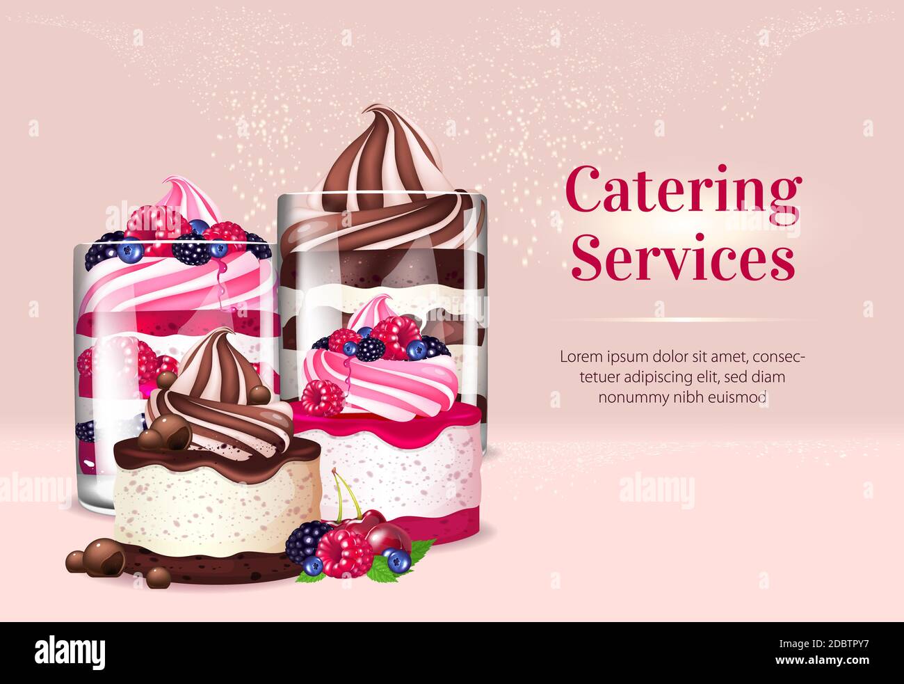 Dessert flyer design with strawberry cake puff Vector Image