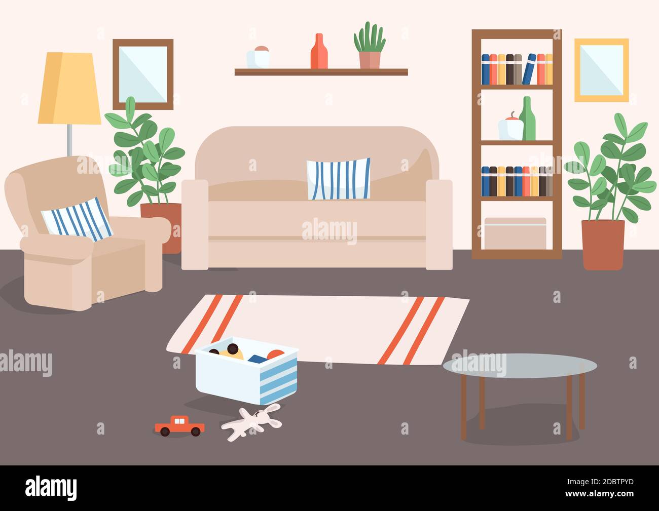 Family living room flat color vector illustration. Basket with children's toys on floor. Carpet for house decoration. Livingroom 2D cartoon interior w Stock Photo - Alamy Family living room flat color vector illustration. Basket with children's toys on floor. Carpet for house decoration. Livingroom 2D cartoon interior w Stock Photo - Alamy