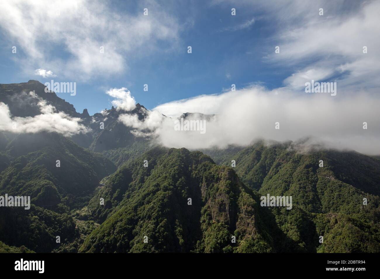 Pico do Arieiro seen from Balcoes Viewpoint, Ribeiro Firo, Madeira, Portugal Stock Photo