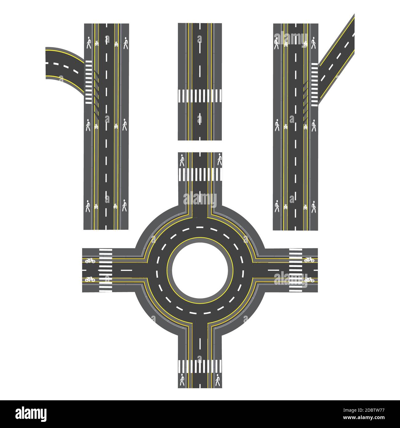 Set of different sections of the road, transition. Bike paths, sidewalks and intersections. Vector illustration Stock Photo