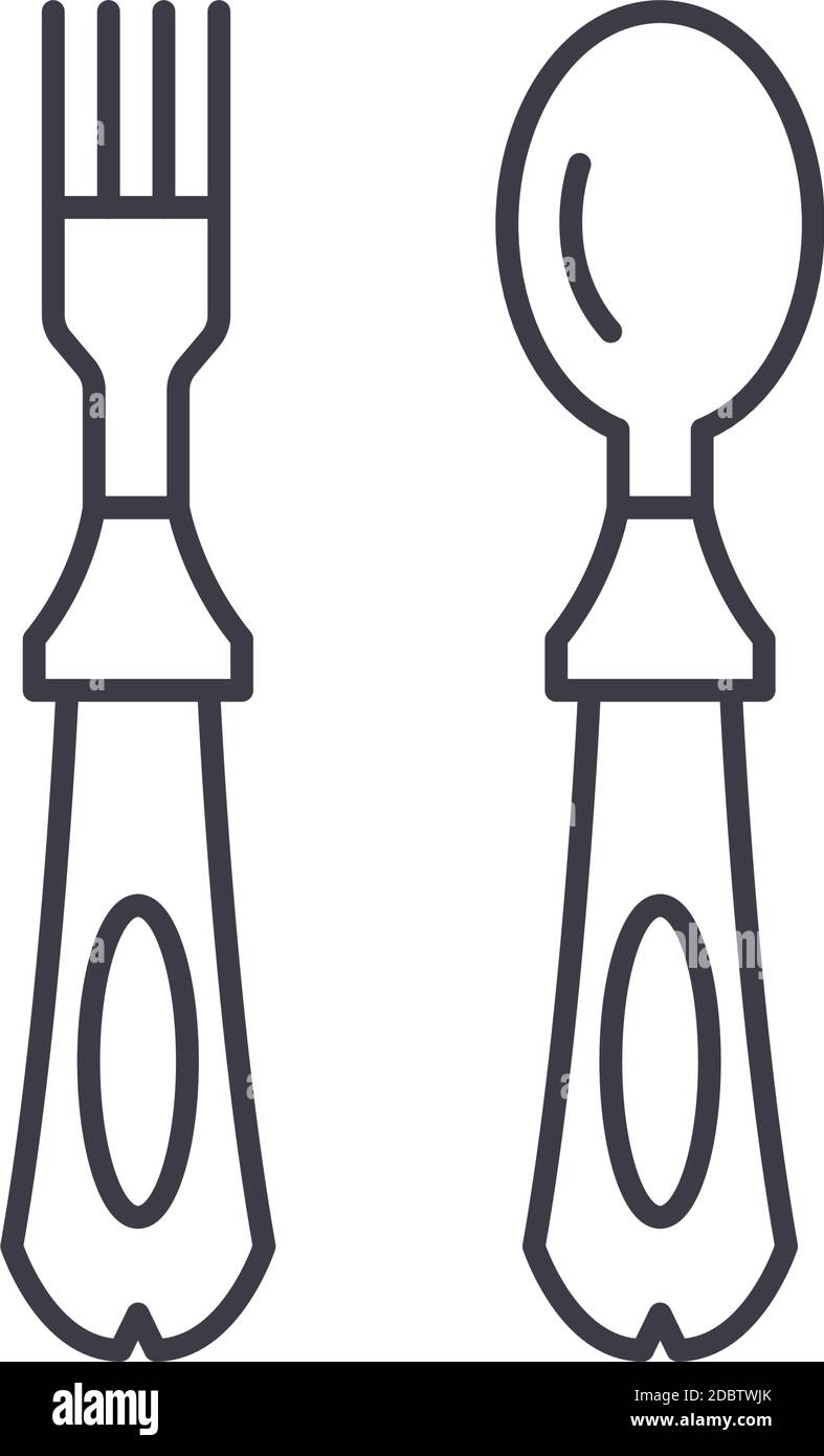 Spoon and fork icon, linear isolated illustration, thin line vector ...