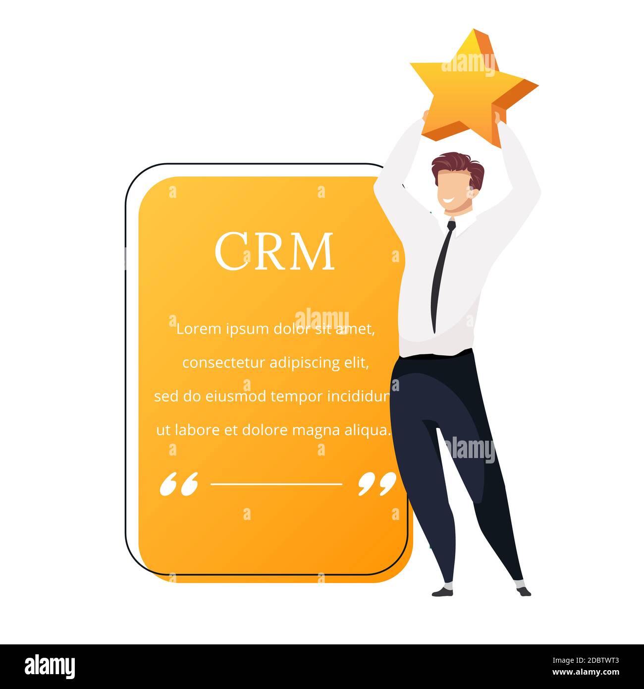 Crm Flat Color Vector Character Quote Smiling Businessman Holding Star Good Reviews High Rating Customer Service Citation Blank Frame Template S Stock Photo Alamy