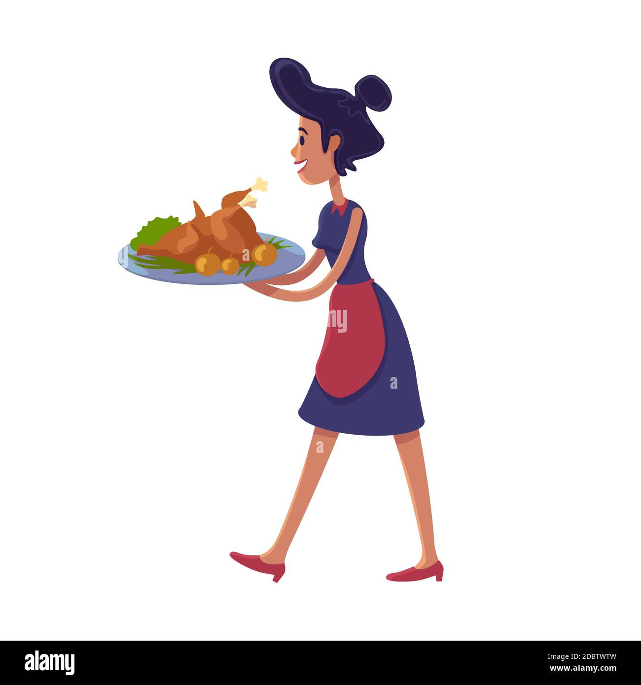 Woman holding roasted turkey flat cartoon vector illustration. Housewife  with thanksgiving dish. Ready to use 2d character template for commercial,  an Stock Photo - Alamy