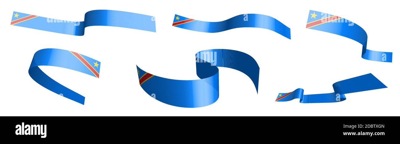 Set of holiday ribbons. Republic of Congo flag waving in wind ...