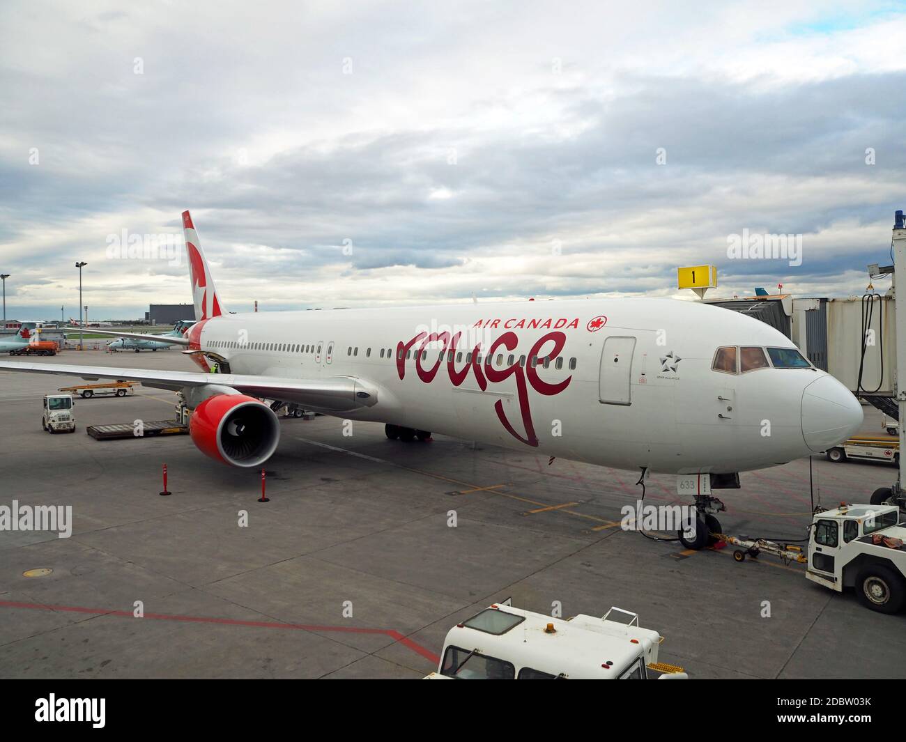 Air Canada Rouge airplane at Boston Logan Airport Stock Photo