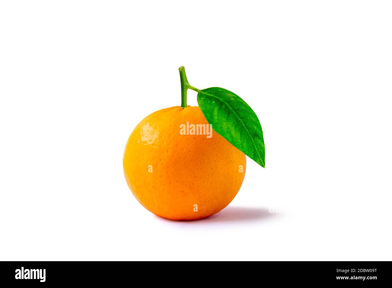 Oranges fruits with high vitamin C and green leaves, isolated on a white background with the clipping path. Stock Photo