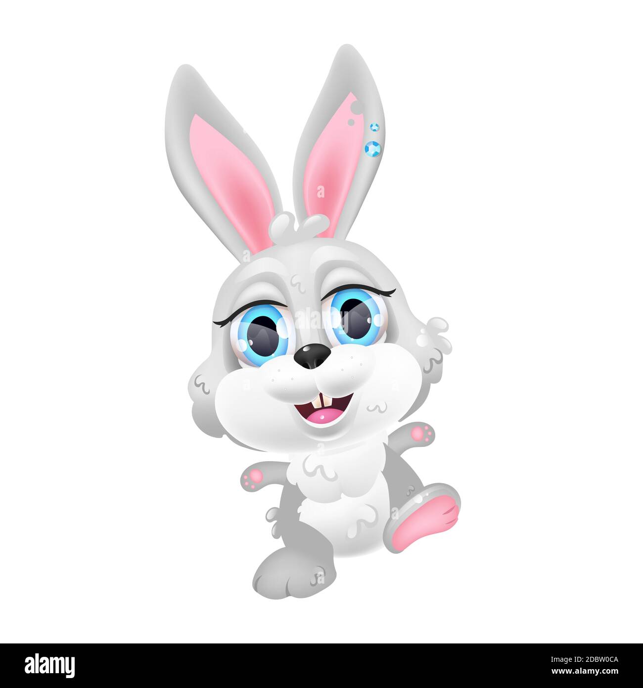 Cute grey Easter bunny kawaii cartoon vector character. Spring ...