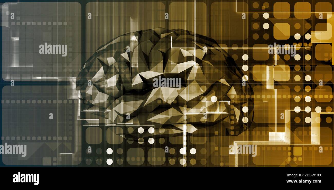 Brain Computer Interface with Square Digital Art Blocks Stock Photo - Alamy