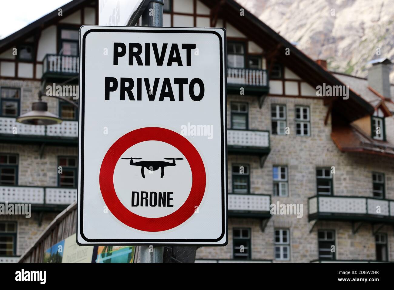 Sign with flight ban for drones in Italy Stock Photo