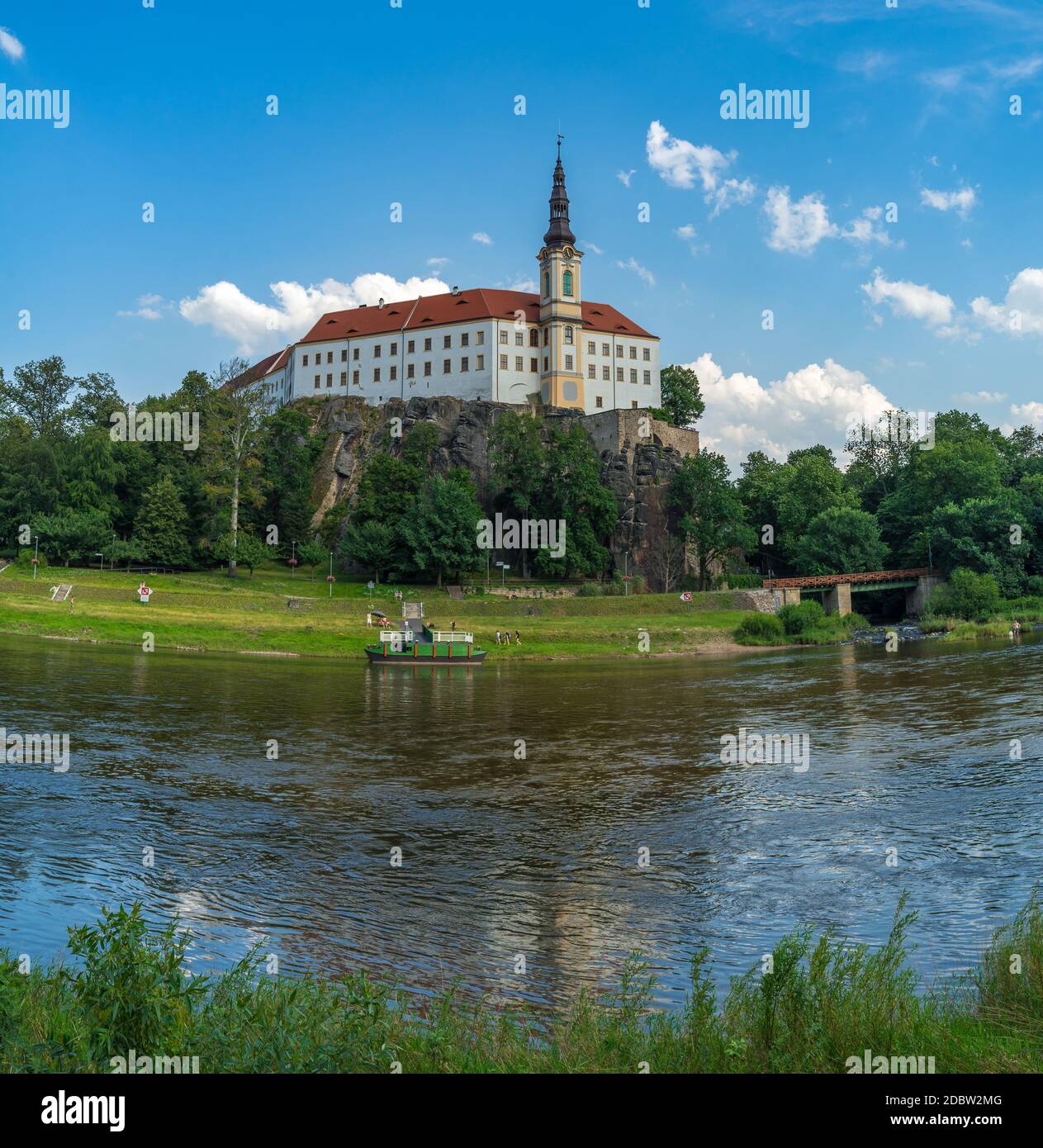 Decin. Czech Republic. View on the Tetschen Castle and Elbe river (Labe). Stock Photo