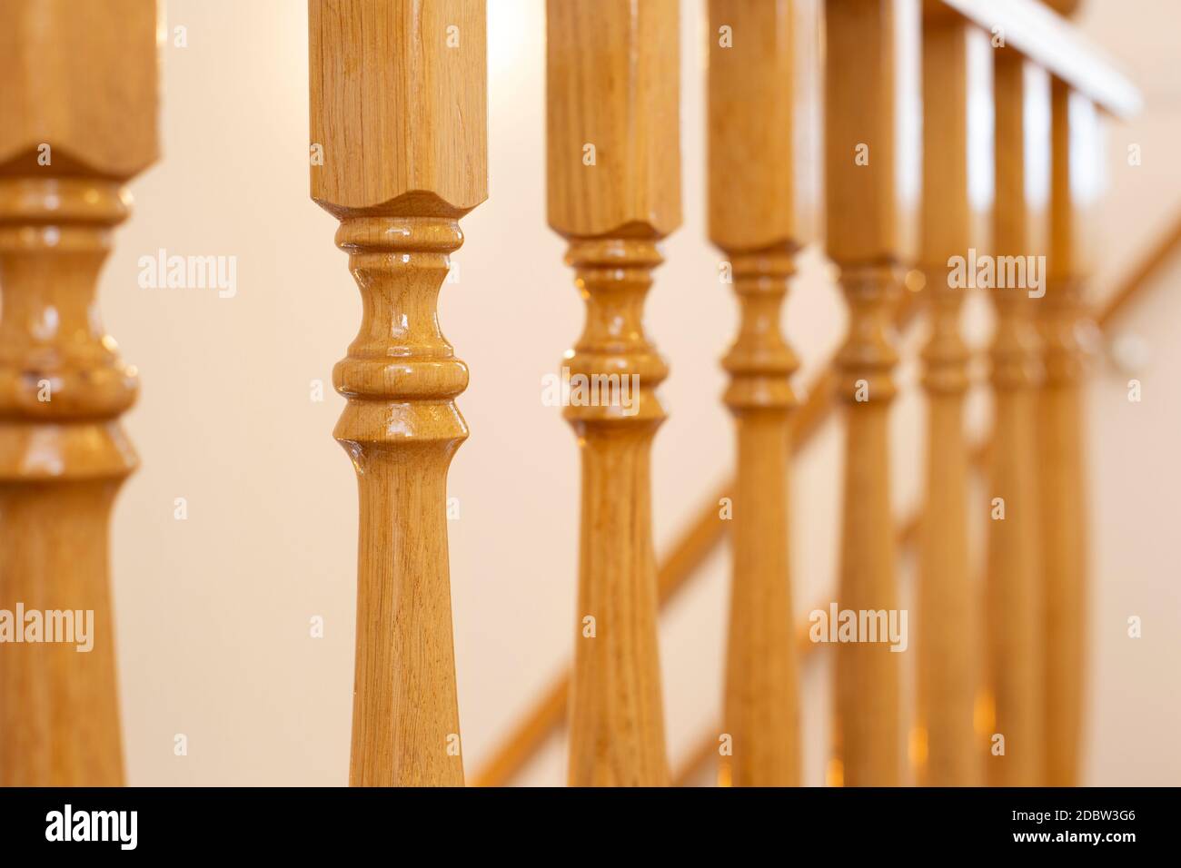 Wooden Railing of an luxury antique staircase, woodwork elements macro photograpy, retro design