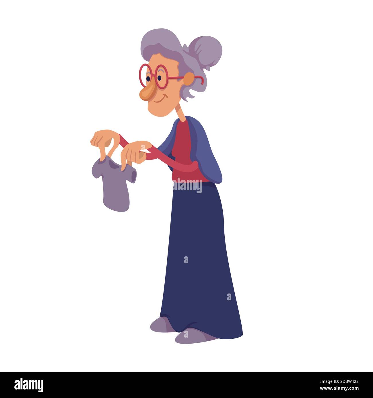 Grandmother holding child clothing flat cartoon vector illustration.  Cheerful grandma. Senior woman. Ready to use 2d character template for  commercial Stock Photo - Alamy