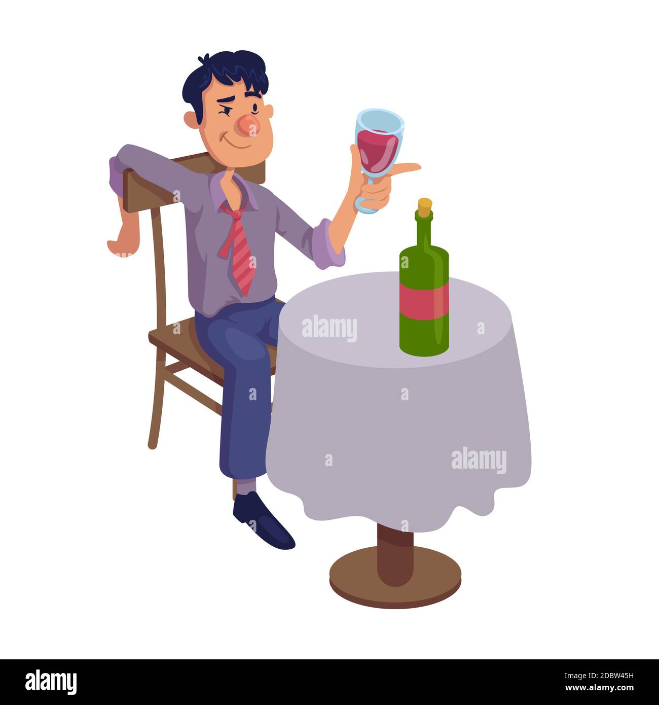 Drunk man sitting at table flat cartoon vector illustration. Alcoholic drinking  wine alone. Ready to use 2d character template for commercial, animati  Stock Photo - Alamy