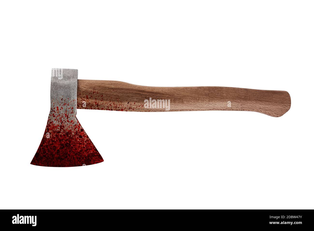 Old bloody axe isolated on white background with cliiping path Stock Photo