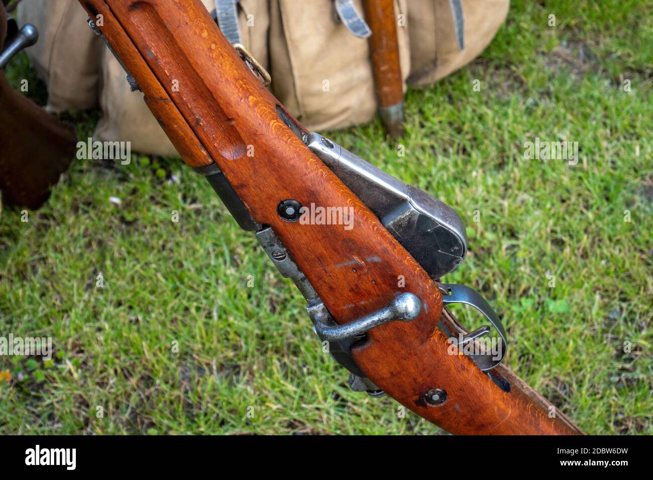 a detail of vintage rifle and magazine Stock Photo