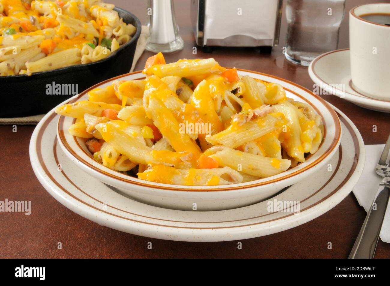 Tuna casserole with mixed vegetables on penne pasta Stock Photo Alamy
