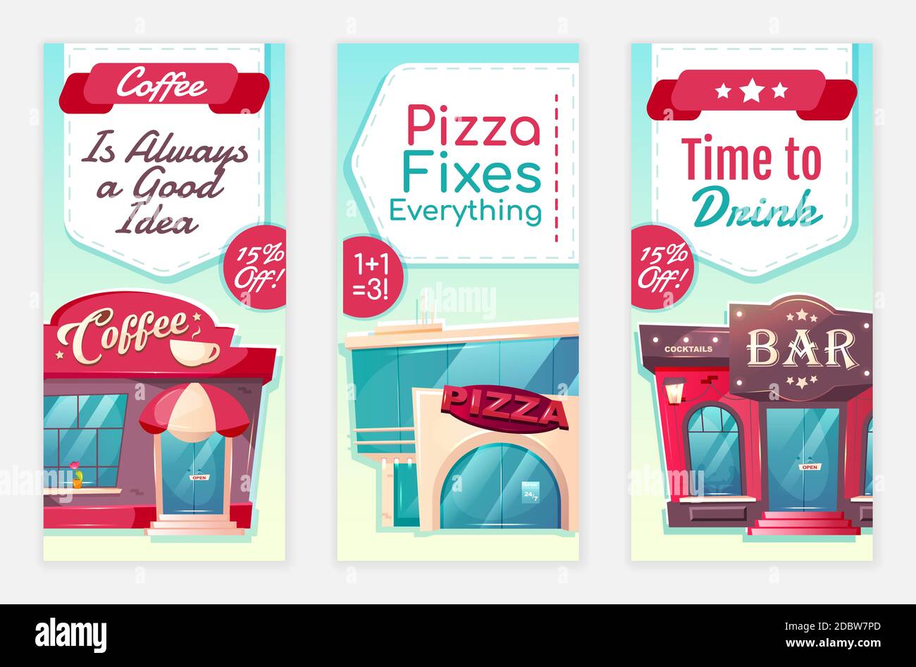 Cafe Discount Flyers Flat Vector Templates Set Coffee Shop Special 